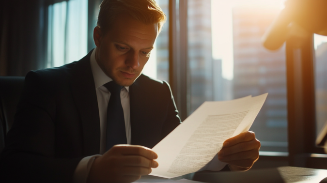 A Lawyer in A Suit Carefully Reviewing Legal Documents in A Well-Lit Office, Symbolizing the Preparation of A Brain Injury Claim