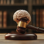 A Judge's Gavel Resting on A Model of A Human Brain Atop a Wooden Block, Symbolizing Legal Considerations in Brain Injury Cases