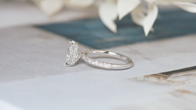 Close-Up of A Hidden Halo Engagement Ring