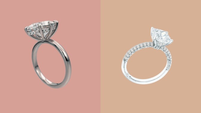 Side-By-Side View of A Solitaire Ring and A Hidden Halo Ring